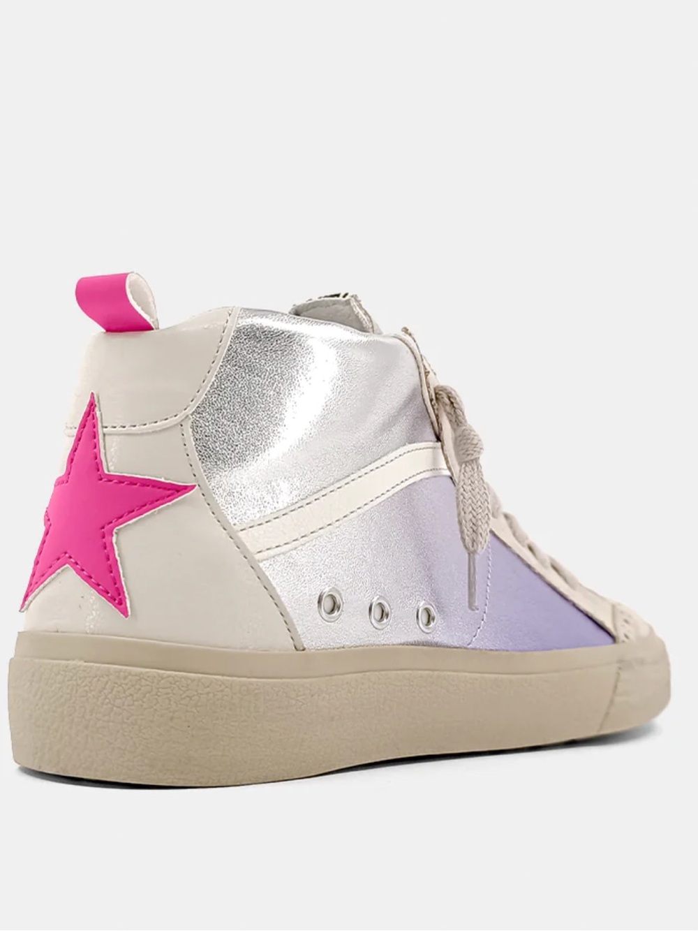 Brand New ShuShop Adult High-Top Sneakers in Cream, Lavender & Pink Star